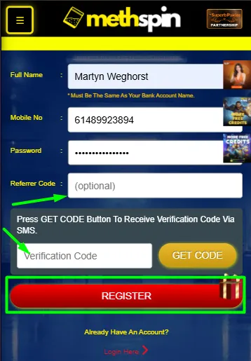 Methspin quick registration form